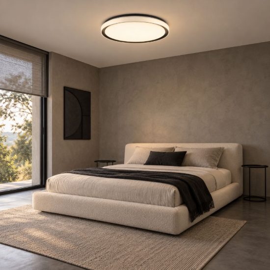 Eglo seluci plafoniera led 40w cct 3000k 6500k 49cm con telecomando per camera da letto moderna nera