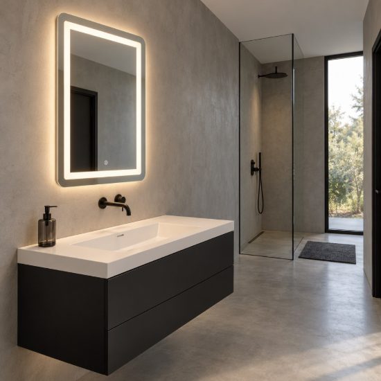 Eglo buenavista 1 specchio con luce led 15,7w cct 3000k 6500k 50cm ip44 per bagno moderna argento