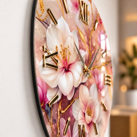 Grande orologio da parete moderno design floreale dettagli oro 100cm