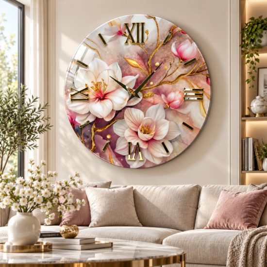 Orologio a parete in resina rotondo design floreale 60cm