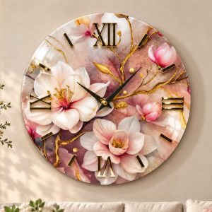 Grande orologio a parete resina floreale rotondo 80cm