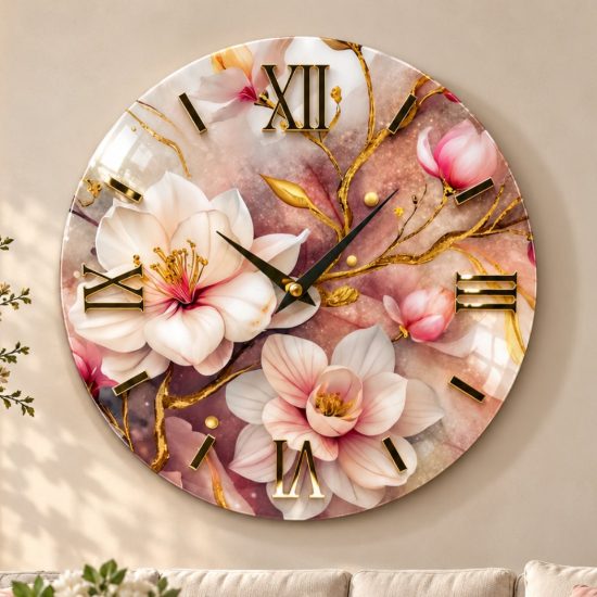Grande orologio a parete resina floreale rotondo 80cm