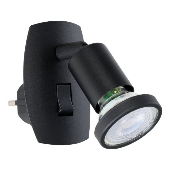 Eglo parrini faretto con spina gu10 led 4,5w 3000k 10cm moderno nero