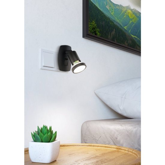 Eglo parrini faretto con spina gu10 led 4,5w 3000k 10cm moderno nero