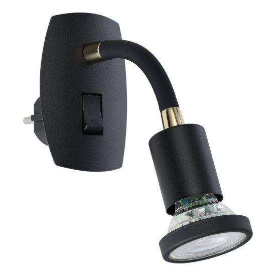 Eglo parrini faretto con spina gu10 led 4,5w 3000k 10cm moderno nero e ottone con braccio flessibile