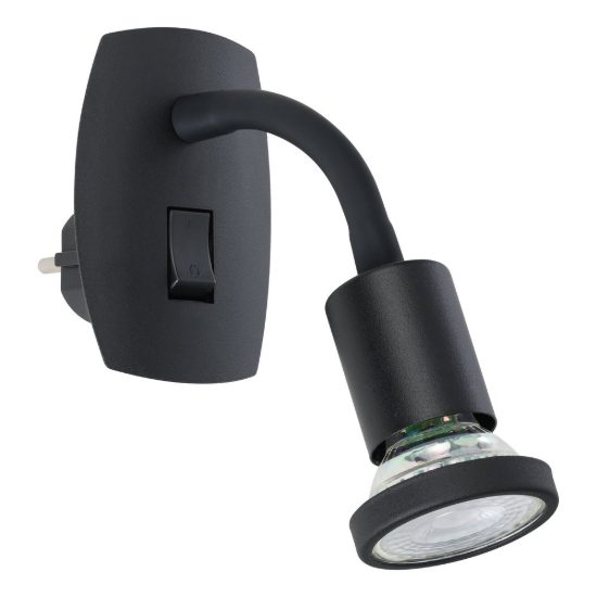 Eglo parrini faretto con spina gu10 led 4,5w 3000k 10cm moderno nero con braccio flessibile