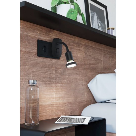 Eglo parrini faretto con spina gu10 led 4,5w 3000k 10cm moderno nero con braccio flessibile