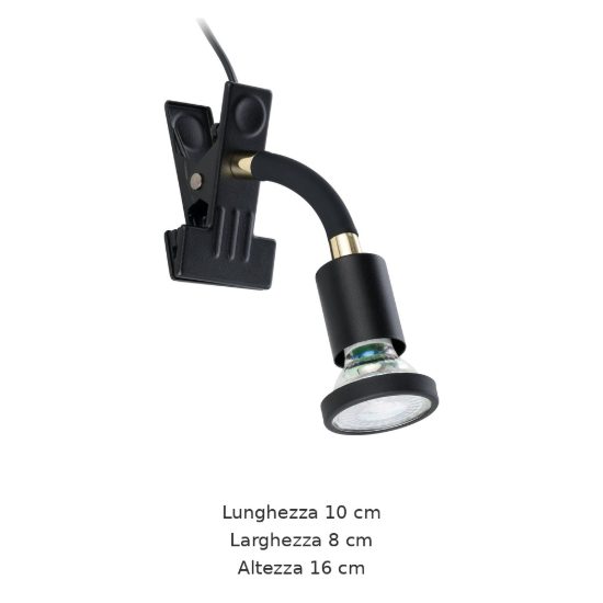 Eglo parrini 1 lampada a pinza gu10 led 4,5w 3000k 16cm per ufficio moderna nera e ottone