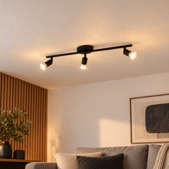 Eglo buzz-led plafoniera con 3 faretti gu10 led 8,4w 3000k orientabili 48,5cm per ingresso moderna nera