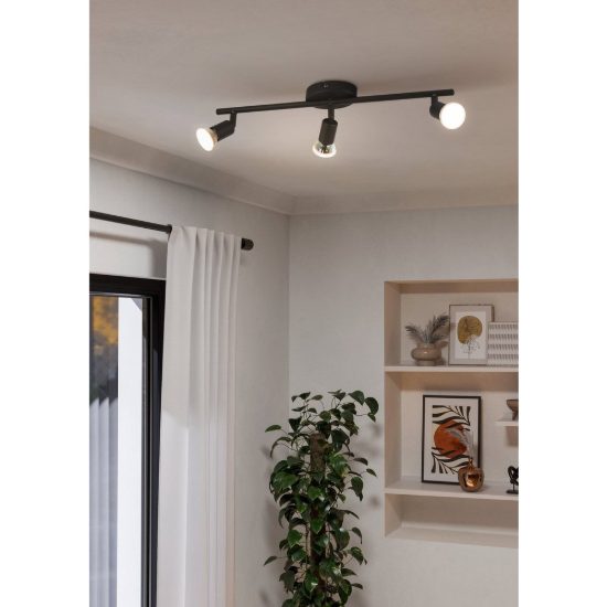Eglo buzz-led plafoniera con 3 faretti gu10 led 8,4w 3000k orientabili 48,5cm per ingresso moderna nera