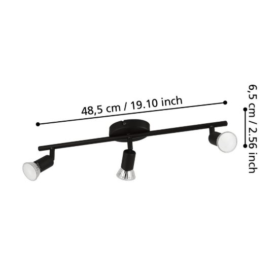 Eglo buzz-led plafoniera con 3 faretti gu10 led 8,4w 3000k orientabili 48,5cm per ingresso moderna nera