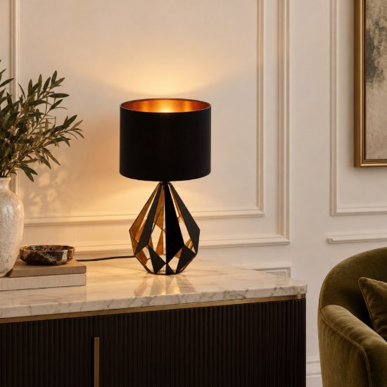 Eglo carlton 5 lampada da tavolo e27 51cm per soggiorno moderna nera e rame