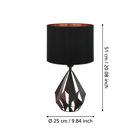 Eglo carlton 5 lampada da tavolo e27 51cm per soggiorno moderna nera e rame