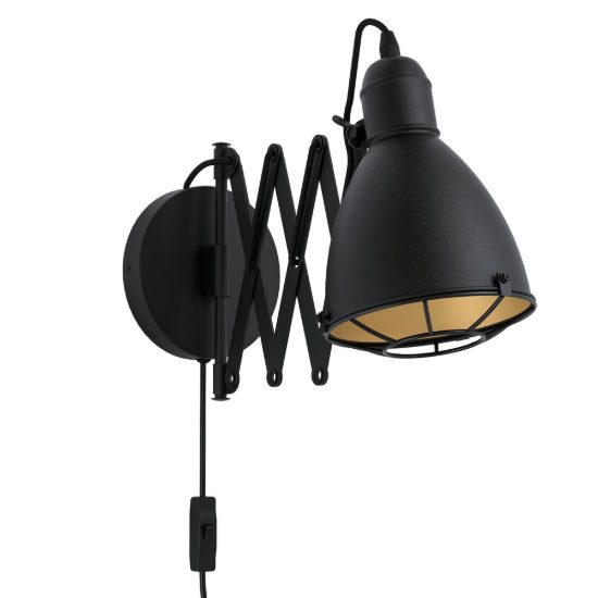 Eglo treburley applique per comodino camera da letto e27 15,5cm moderna nera e oro