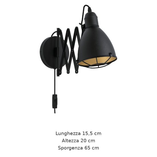 Eglo treburley applique per comodino camera da letto e27 15,5cm moderna nera e oro