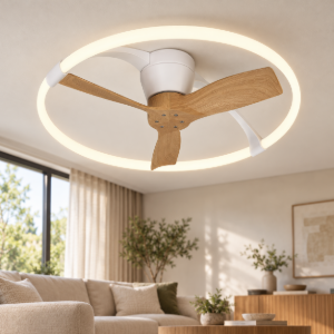 Ventilatore a plafone da soffitto bianco legno con telecomando led cct 2700k 5000k dimmerabile