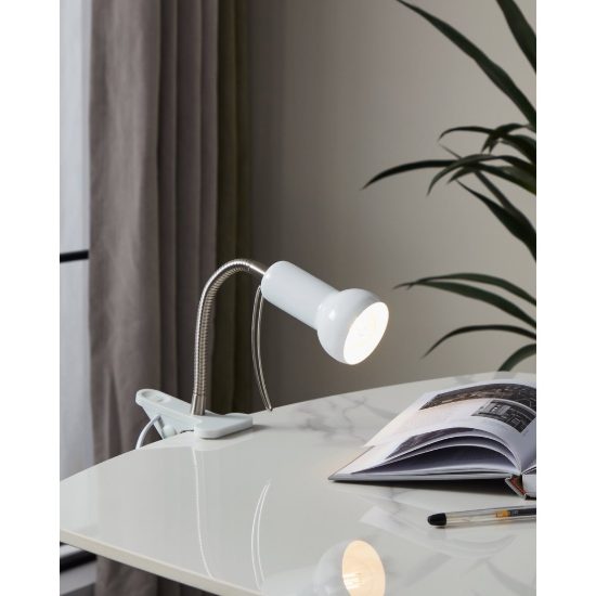 Eglo fabio lampada a pinza e14 37,5cm per ufficio moderna bianca e argento