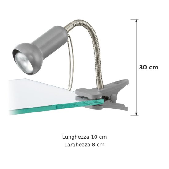 Eglo fabio lampada a pinza e14 30cm per ufficio moderna argento