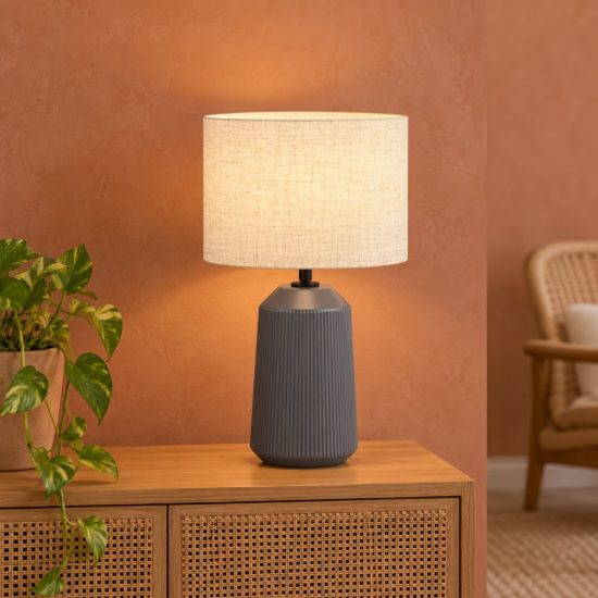 Eglo capalbio lampada da tavolo e27 41cm per soggiorno moderna grigia