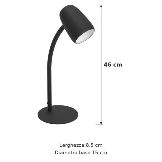 Eglo carlo lampada da tavolo e14 46cm per soggiorno moderna nera e bianca