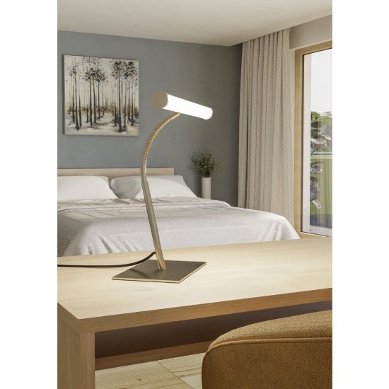 Eglo riccione lampada da scrivania led 5w cct 2700k 6500k 39,5cm per ufficio moderna nichel