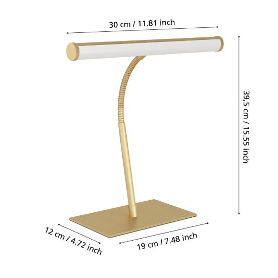 Eglo riccione lampada da scrivania led 5w cct 2700k 6500k 39,5cm per ufficio moderna ottone