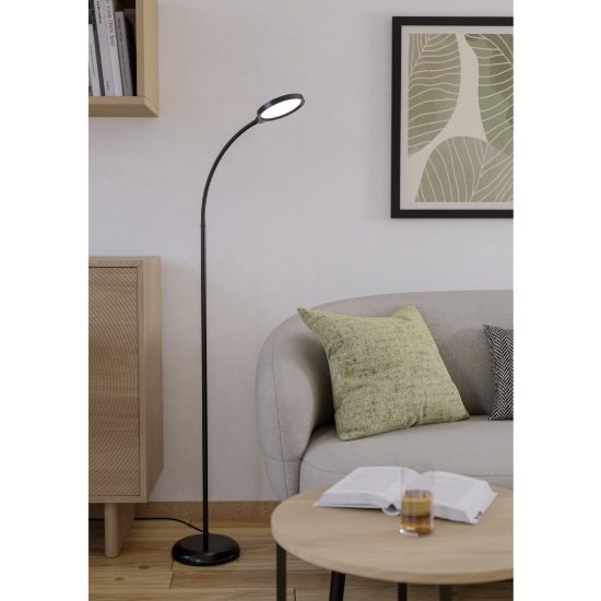 Eglo lauro piantana led 5,5w cct 2700k 6500k 132cm dimmerabile per soggiorno moderna nera