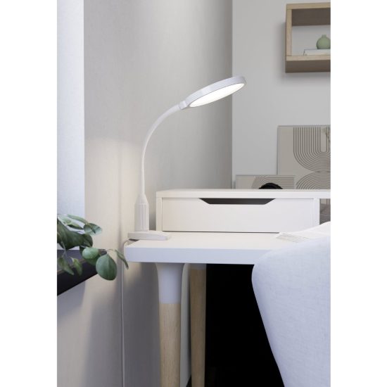 Eglo lauro lampada a pinza led 5,5w cct 2700k 6500k 37,5cm dimmerabile per ufficio moderna bianca