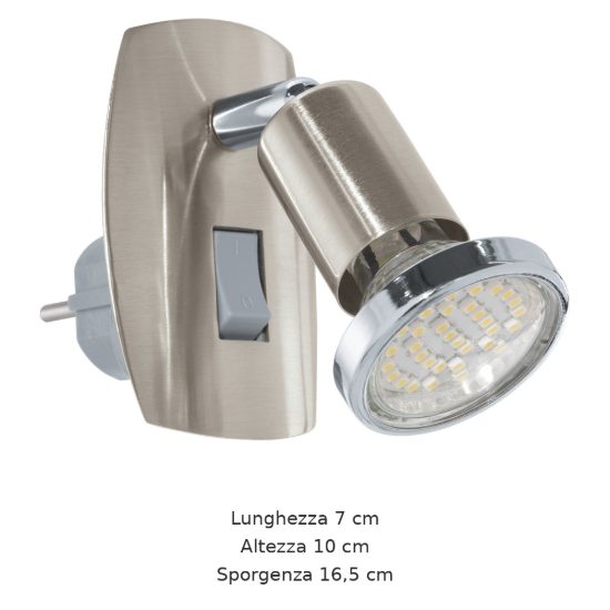 Eglo mini 4 faretto con spina gu10 led 2,8w 3000k 10cm moderno nichel e cromo