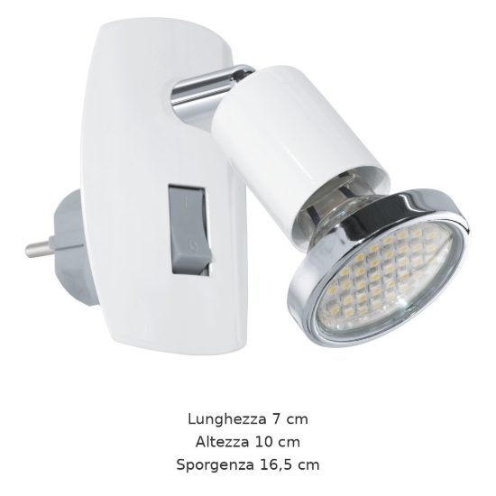 Eglo mini 4 faretto con spina gu10 led 2,8w 3000k 10cm moderno bianco e cromo