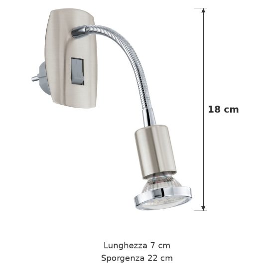 Eglo mini 4 faretto con spina gu10 led 2,8w 3000k 18cm moderno nichel e cromo