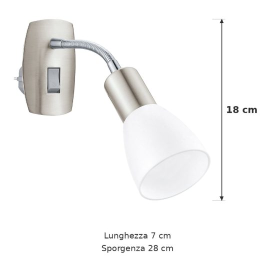 Eglo dakar 3 faretto con spina e14 18cm moderno nichel e cromo