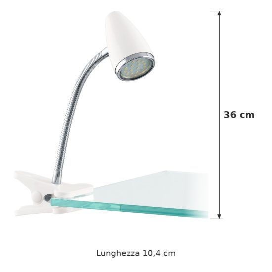 Eglo riccio 1 lampada a pinza gu10 led 2,8w 3000k 36cm per ufficio moderna bianca e cromo