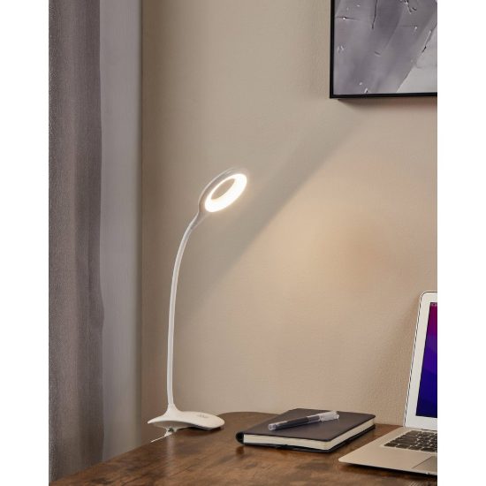 Eglo cabado lampada a pinza led 3,2w 3000k 47cm dimmerabile per ufficio moderna bianca