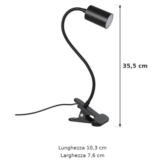 Eglo lardaro lampada a pinza led 3,6w 3000k 35,5cm per ufficio moderna nera
