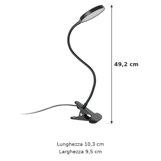 Eglo casetto lampada a pinza led 3,8w 3000k 49,2cm per ufficio moderna nera