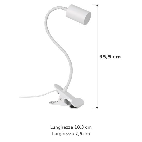 Eglo lardaro lampada a pinza led 3,6w 3000k 35,5cm per ufficio moderna bianca