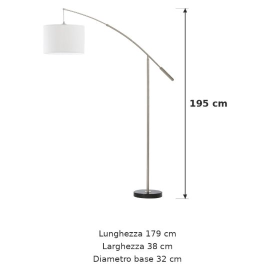 Eglo nadina piantana ad arco e27 195cm per soggiorno moderna nichel