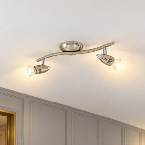 Eglo magnum-led plafoniera con 2 faretti gu10 led 5,6w 3000k orientabili 33cm per corridoio moderna nichel e cromo
