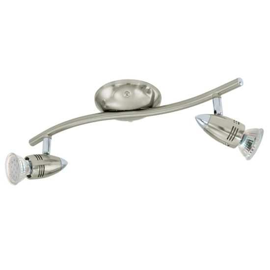 Eglo magnum-led plafoniera con 2 faretti gu10 led 5,6w 3000k orientabili 33cm per corridoio moderna nichel e cromo