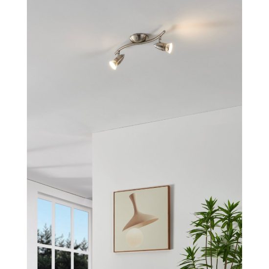 Eglo magnum-led plafoniera con 2 faretti gu10 led 5,6w 3000k orientabili 33cm per corridoio moderna nichel e cromo