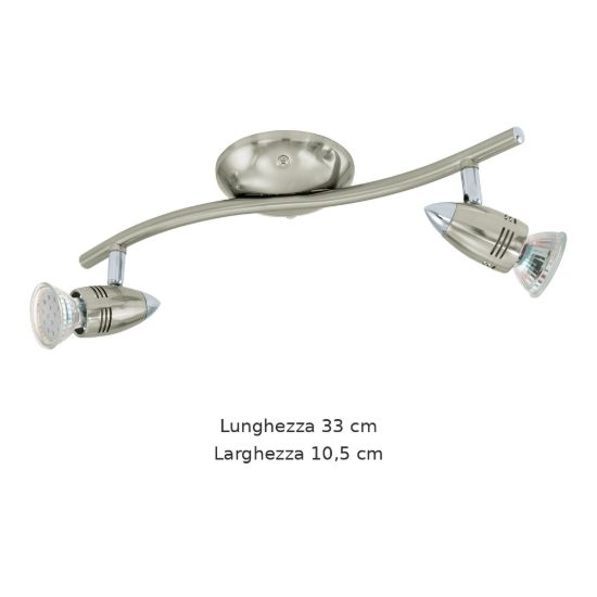 Eglo magnum-led plafoniera con 2 faretti gu10 led 5,6w 3000k orientabili 33cm per corridoio moderna nichel e cromo