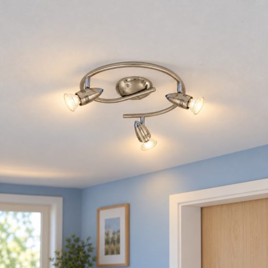 Eglo magnum-led plafoniera con 3 faretti gu10 led 8,4w 3000k orientabili 25,5cm per corridoio moderna nichel e cromo