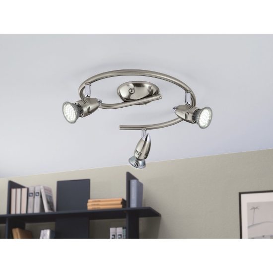 Eglo magnum-led plafoniera con 3 faretti gu10 led 8,4w 3000k orientabili 25,5cm per corridoio moderna nichel e cromo