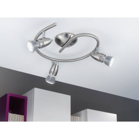 Eglo magnum-led plafoniera con 3 faretti gu10 led 8,4w 3000k orientabili 25,5cm per corridoio moderna nichel e cromo