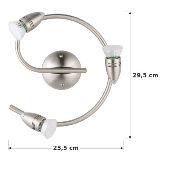 Eglo magnum-led plafoniera con 3 faretti gu10 led 8,4w 3000k orientabili 25,5cm per corridoio moderna nichel e cromo