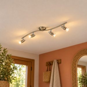 Eglo magnum-led plafoniera con 4 faretti gu10 led 11,2w 3000k orientabili 64,5cm per ingresso moderna nichel e cromo