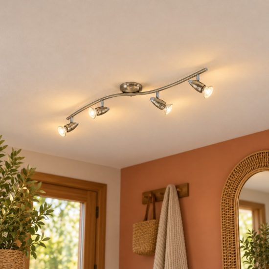 Eglo magnum-led plafoniera con 4 faretti gu10 led 11,2w 3000k orientabili 64,5cm per ingresso moderna nichel e cromo