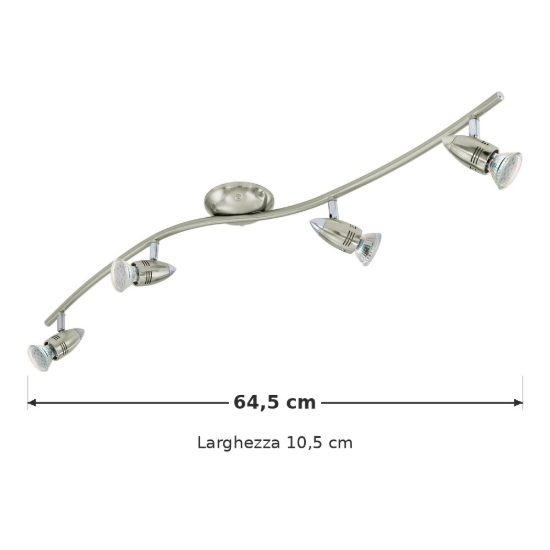 Eglo magnum-led plafoniera con 4 faretti gu10 led 11,2w 3000k orientabili 64,5cm per ingresso moderna nichel e cromo
