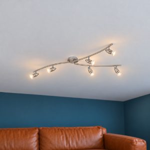 Eglo magnum-led plafoniera con 6 faretti gu10 led 16,8w 3000k orientabili 105cm per soggiorno moderna nichel e cromo